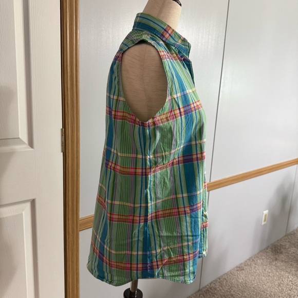 Polo Sport Ralph Lauren Green Plaid Sleeveless Button Down Shirt Size 6 - Picture 10 of 11